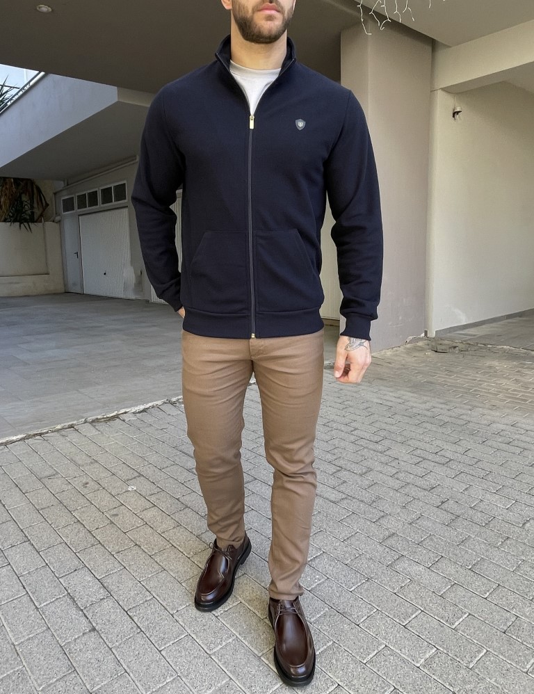 Everbest ανδρική Plus Size μπλε navy ζακέτα με ριπ ύφασμα 251039Ν φωτογραφία